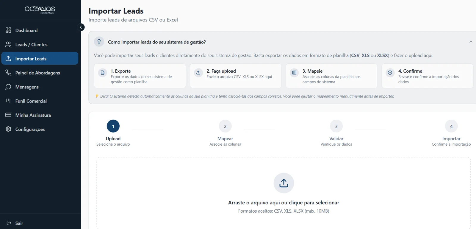 Tela do sistema Oceanos CRM · 3 — software de gestão PLAY POWER