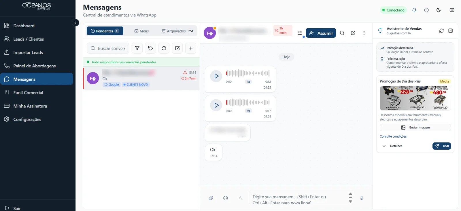 Tela do sistema Oceanos CRM — software de gestão PLAY POWER