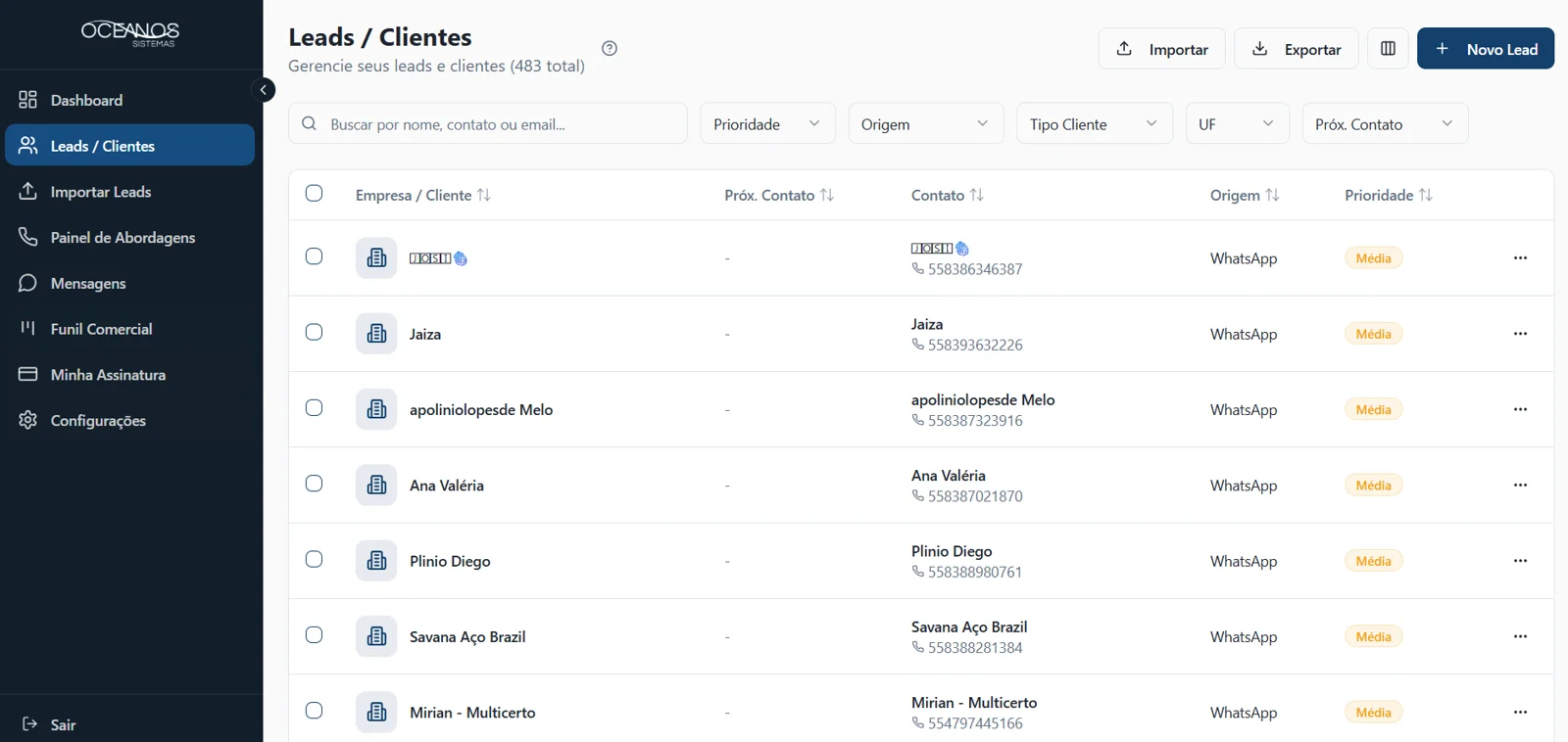 Tela do sistema Oceanos CRM · 4 — software de gestão PLAY POWER